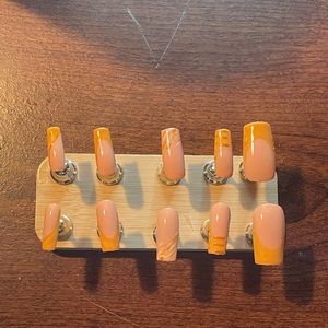 Maior orange and white French tip press on nails